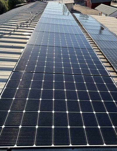 Black bird deterrent mesh guard installed along the edge of solar panels to prevent wiring damage and health hazards caused by pest nesting.